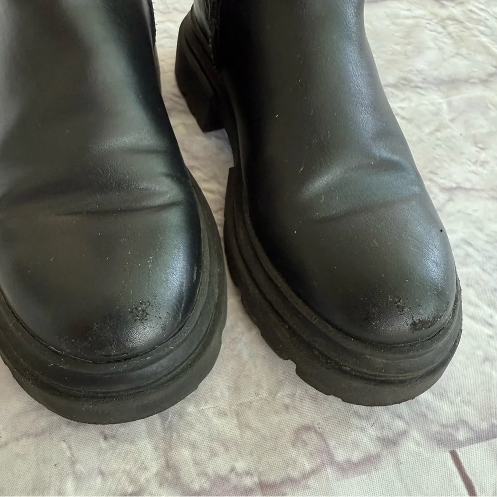 Zara Black Chunky Leather Boots Big Kids Size 32